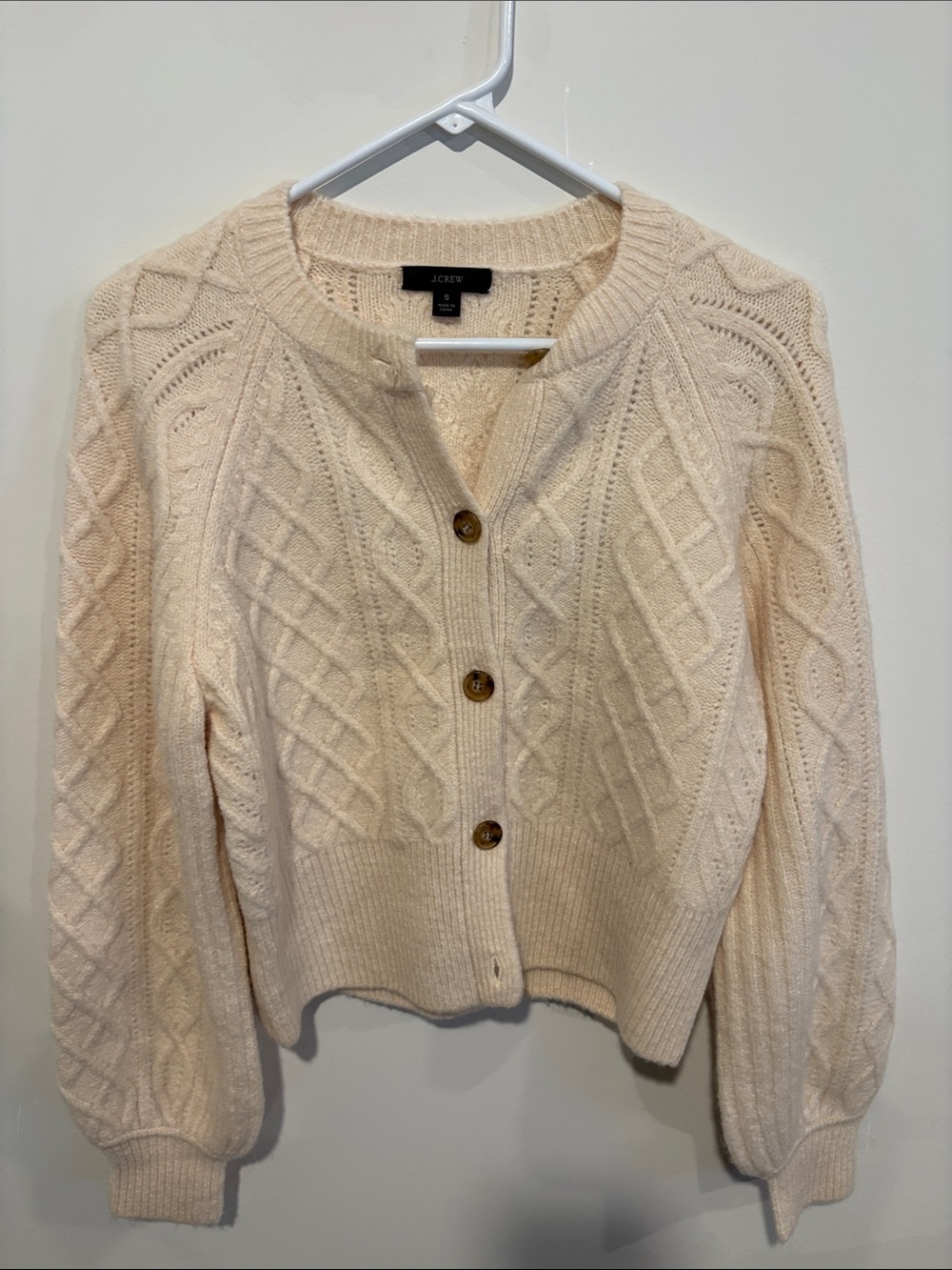 J. Crew Cream Cable Knit Button-Front Cardigan